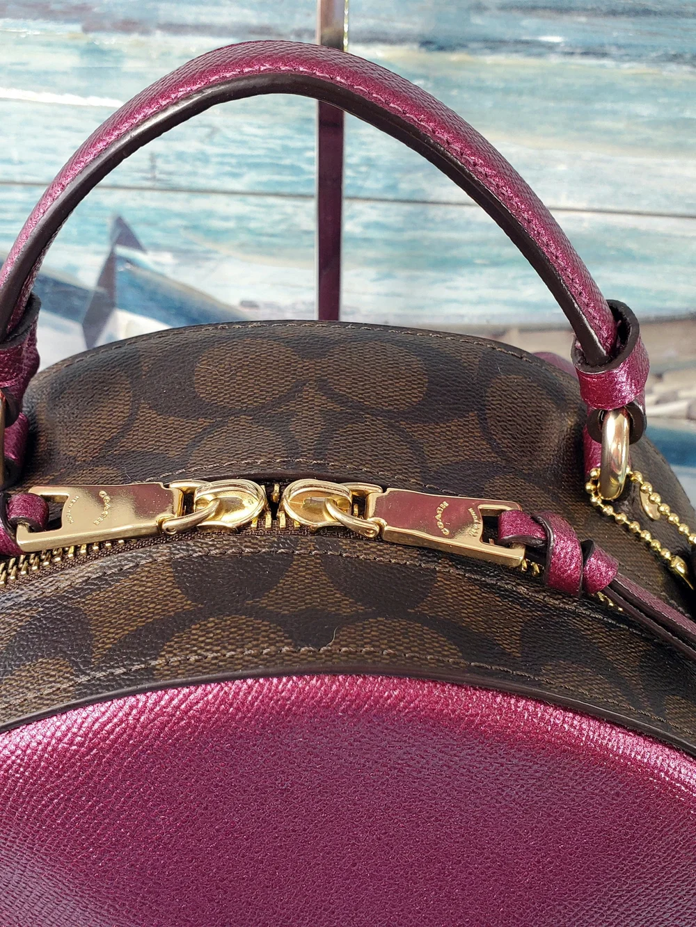 COACH JORDYN BACKPACK IN SIGNATURE CANVAS METALLIC BERRY/BROWN